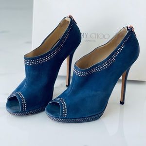 JIMMY CHOO denim blue suede ankle booties heels eu39 us8.5